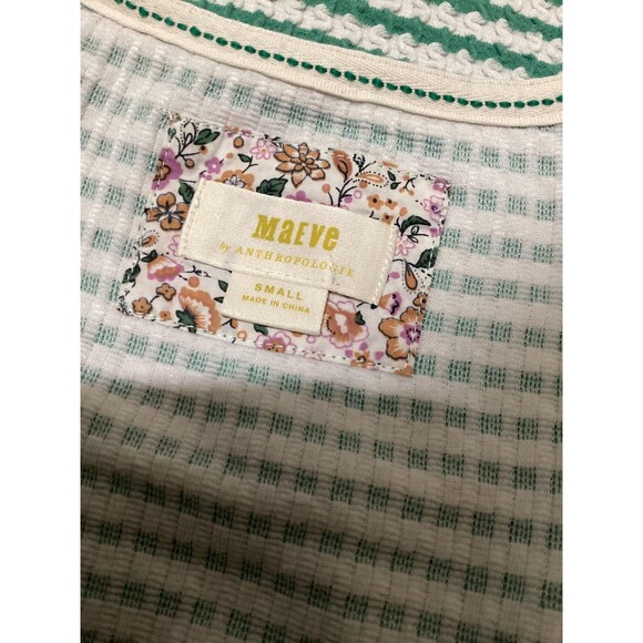 Maeve by Anthropologie Tank Top Womens Small Green White Striped Textured Knit - Picture 4 of 6